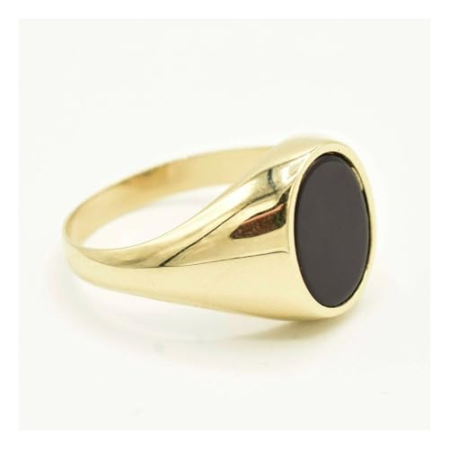 10K Gold Men's Oval Black Onyx Signet Ring Solid Yellow Gold