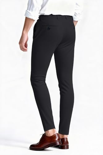 GINGTTO Mens Dress Pants Slim Fit Stretch Chino Pants Men Black Twill Chinos 32Wx30L