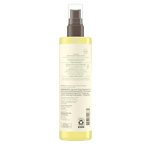 Aveeno Daily Moisturizing Body Oil Mist with Oat Oil and Jojoba Oil for Rough, Dry, Sensitive Skin, Nourishing Body Spray for Smoother, More Even Skin, Paraben- & Silicone-Free, 6.7 fl. oz