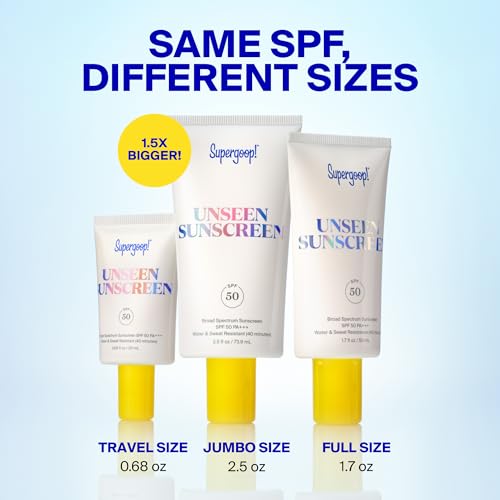 Supergoop! Unseen Sunscreen - SPF 50 - Clear & Invisible Face Sunscreen + Broad Spectrum + Makeup-Gripping Primer - Weightless, Scentless, Oil Free - For All Skin Types & Tones - 1.7 fl oz