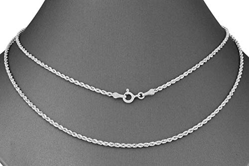 Nuragold 10K Real White Gold Rope Chain 1.5mm Diamond Cut Thin Necklace - 20"