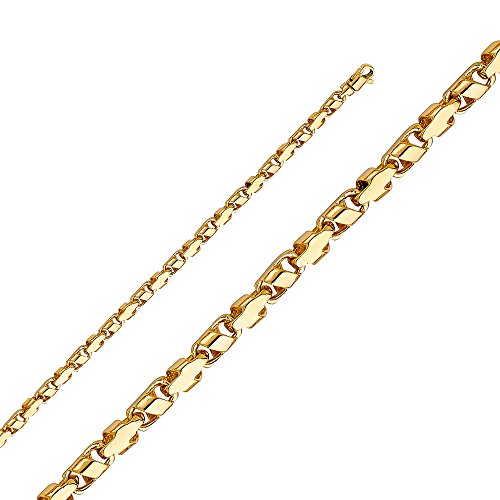 14k REAL Yellow Gold Solid Men's 4mm Handmade Chain Bracelet with Lobster Claw Clasp - 8.5"
