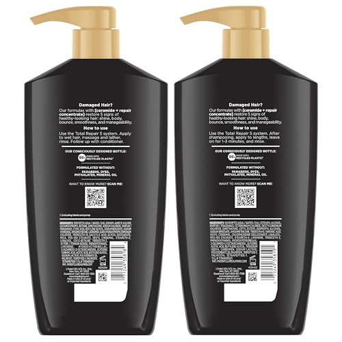 L'Oreal Paris Elvive Total Repair 5 Damage Reversing Shampoo and Conditioner Set for Dry and Damaged Hair, Hair Repair Formula with Protein and Ceramide, 56 Fl Oz Set
