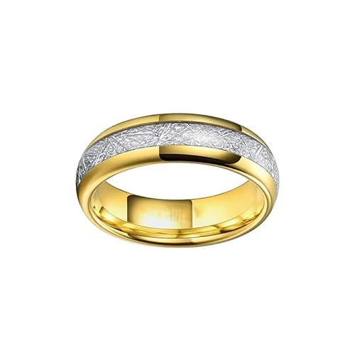 Thin 14K Gold Wedding Band Tungsten Ring Meteorite Wedding Rings for Women 6mm Celestial Meteorite Ring Star Dust Anniversary Gifts for Her