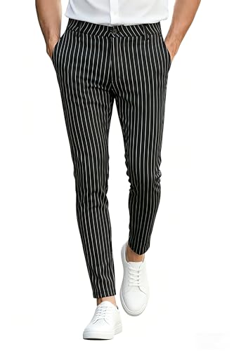 GINGTTO Mens Dress Pants Slim Fit Stretch Pinstripe Pants Men Casual Black 32Wx30L