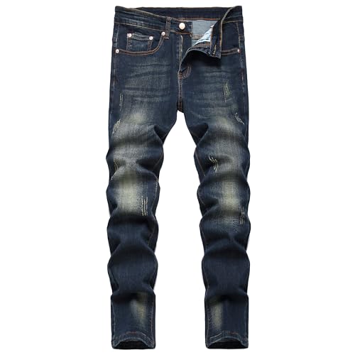 JUNBAOSS Men's Skinny Stretch Tapered Leg Ripped Jeans for Men Fashion Distressed Denim Pants Slim Fit Jeans for Men, Nostalgic 2010, Size 32