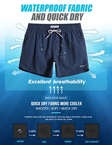 maamgic Mens Swim Trunks 5" with Mesh Lining Quick Dry Bathing Suits for Men Swim Shorts Swimwear Nylon Steel Blue Medium