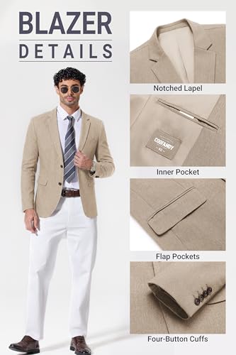 COOFANDY Men's Casual Blazer Slim Fit Linen Sport Coat Lightweight Two Button Suit Jacket Khaki