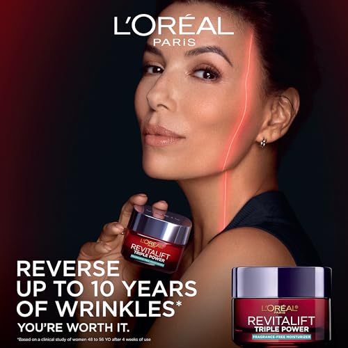 L'Oreal Paris Revitalift Triple Power Anti-Aging Face Moisturizer, Fragrance Free, Pro Retinol, Hyaluronic Acid & Vitamin C to Reduce Wrinkles, Firm & Brighten Skin, 2.55 Oz