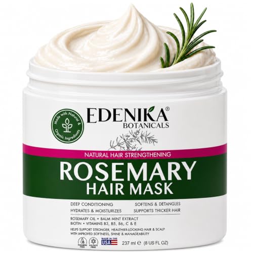 EDENIKA BOTANICALS Rosemary Hair Mask with 100% Rosemary Oil & Biotin, Anti-Hair Loss & Strengthening Treatment, Deep Conditioning & Hydration for Thicker-Looking Hair, Sulfate-Free, Men & Women