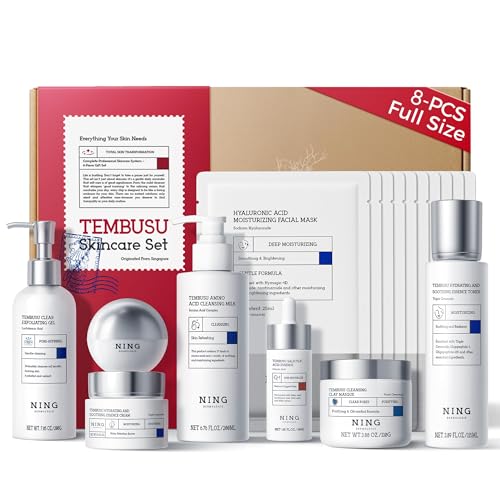 NING Korean Skin Care Set Anti Aging, 8-Step Tembusu Skincare Kit for Women