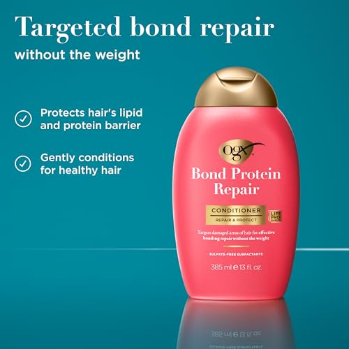 OGX Repair & Protect Bond Protein Repair Conditioner, Lightweight Conditioner Targets Damaged Areas of Hair, Formulated without Parabens, Sulfate-Free Surfactants, 13 fl. oz