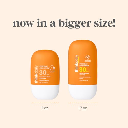 Thinkdaily Everyday Sun Serum SPF 30, Mineral Sunscreen for Face, 1.7 Fl Oz