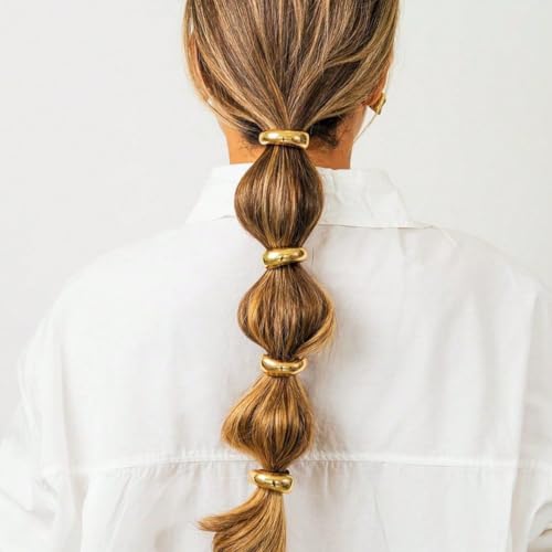 4 Pcs Gold Metal Hair Ties Geometric Elastic Hair Ties, Hair Cuff Wrap Hair Ties for Thick Hair Elastic Hair Ties for Women Hair Accessories