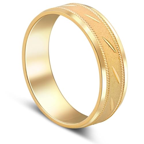 P3 POMPEII3 Pompeii Mens 10k Yellow Gold 6MM Brushed Carved Wedding Band Comfort Fit Ring - Size 8.5
