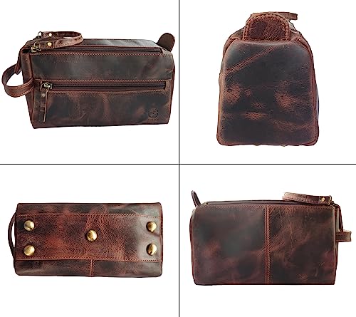 Leather Toiletry Bag for Men - Full Grain Travel Dopp Kit & Shaving Bag