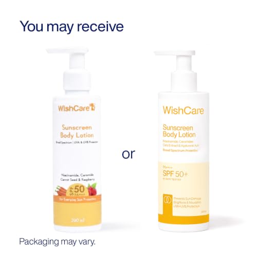 WishCare Sunscreen Body Lotion with SPF 50 PA+++ - Broad Spectrum UVA & UVB Protection, No White Cast, Enriched with Carrot Seed & Raspberry - Body Sunscreen Lotion 200ml (Indian Version)
