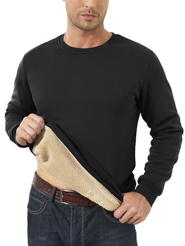 MAGCOMSEN Sweatshirts For Men Sherpa Sweatshirt Crewneck Cotton Tops Sweatshirt Fleece Warm Casual Parka Sweatshirts Active Winter Underwear Pullover Black