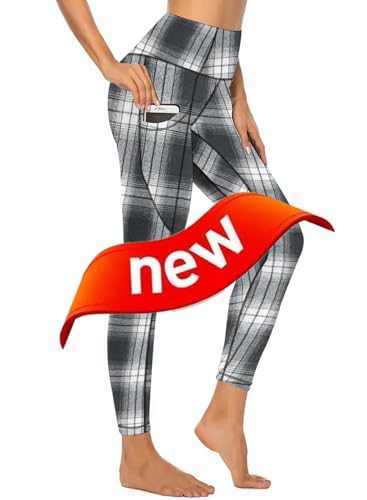 American Flag Pants - QIVICIMA Womens High Waist Workout Leggings Halloween Christmas Gym Plaid Printed Tummy Control Yoga Pants with Pockets