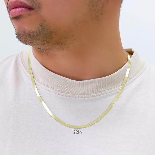 Nuragold 14K Real Yellow Gold Herringbone Chain Flexible Necklace (3mm-7mm) - 4mm,20"