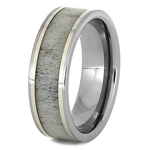 The Men's Jewelry Store (Unisex Jewelry) Deer Antler, 14k White Gold 7mm Titanium Comfort-Fit Ring Size 9