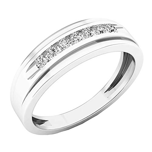 Dazzlingrock Collection 0.25 Cttw 10K Round White Diamond Mens Wedding Band Ring 1/, Solid White Gold, Size 9
