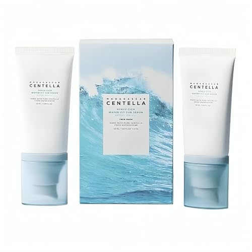 Centella Hyalu-Cica Water-Fit Sun Serum UV, Korean Sunscreen SPF 50, Centella Sunscreen, Travel Essentials, Sunscreen with Hyaluronic Acid, No White Cast, Korean Skin Care, 50ml - 2 Pack