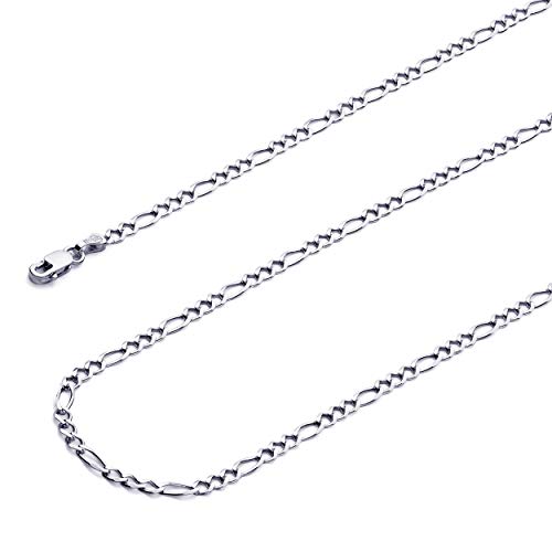 14k REAL White Gold Solid Men's 4.5mm Figaro 3+1 Concave Chain Bracelet with Lobster Claw Clasp - 7.5"