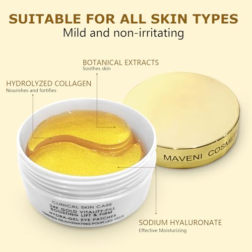 24k Gold Vitality-Fill Eye Patches (30 Pairs)|Anti-Aging Hydra-Gel Under Eye Patches, Boost Lift & Firm the Look of the Eye Area|Eye Patches for Puffiness,Bags,Dark Circles Under Eyes|Gold Pure Luxury