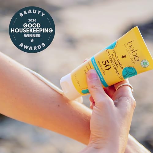 Babo Botanicals Sheer Mineral Sunscreen Lotion SPF 50 with 100% Mineral Active Ingredients for Babies, Kids or Extra Sensitive Skin, Lightweight, Water Resistant & Fragrance Free, 3 Fl Oz