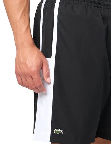 Lacoste Men's Taffetas Diamante Classic Fit Colorblocked Shorts, Black/White-White, M