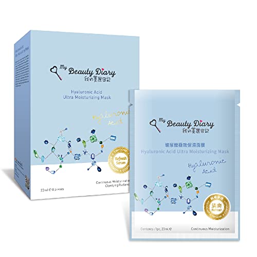 My Beauty Diary-Hyaluronic Acid Ultra Moisturizing Facial Mask, Instant Hydrating Water Type Refreshing Face Sheet Mask with Collagen for All Skin Concerns (8 Combo Pack)