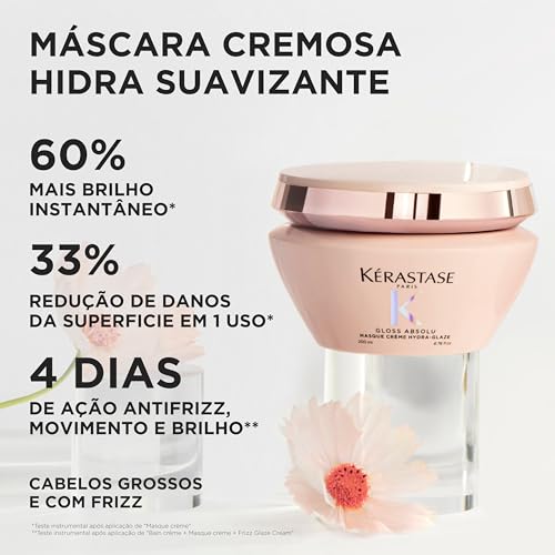 KÉRASTASE Gloss Absolu Masque Crème Hydra-Glaze, Deeply Nourishing Hair Mask for Thick, Frizzy Hair, for Anti-Frizz, Shine & Smoothness, with Hyaluronic Acid, 6.8 Fl Oz