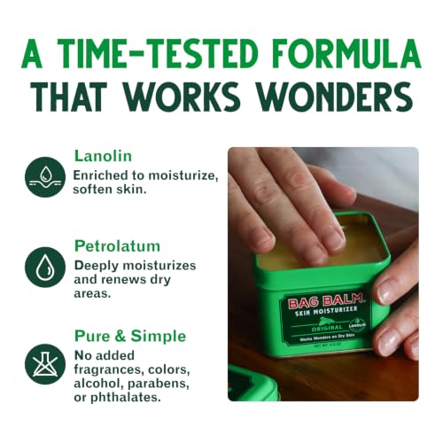 Bag Balm Vermont's Original Skin Moisturizer - Full Body Hydrating Skin Care: Dry Hands, Lips, Face, Feet & More - Unscented, Cruelty & Paraben Free - Day & Night, Men & Women (4oz Tin, Made in USA)
