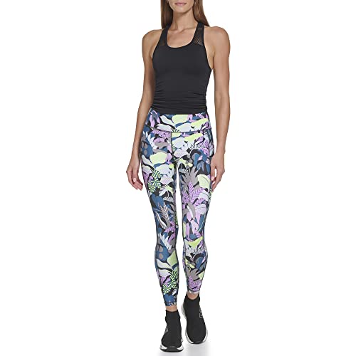 DKNY Women's Tight Printed High Waist Performance Leggings, Poseidon Jungle, Large