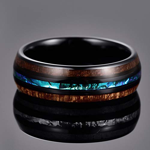 Vakki Mens Black Tungsten Wedding Band, Blue Opal Inlay, 8mm Size 10