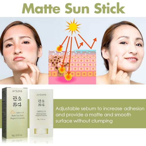 Matte Sun Stick Mugwort + Camelia Korean Sunscreen Stick for Face Moisturizer with SPF 50+ PA+++ Matte Sunscreen for Face & Body Non Greasy, No White Cast （18g/0.63oz）