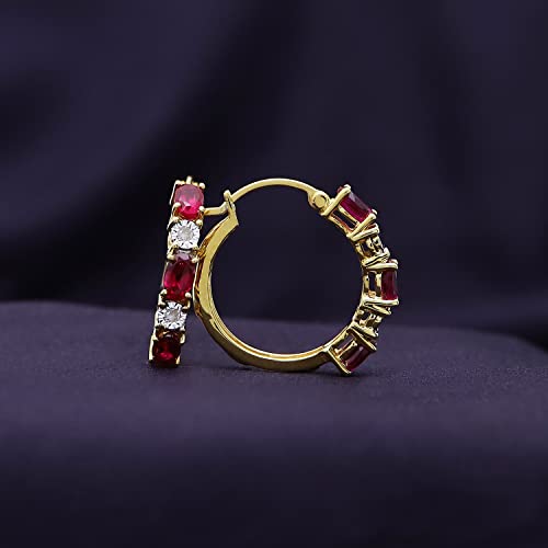 5 Stone Hoop Earrings for Women 1.50ctw Ruby & Natural Diamond 925Y Silver