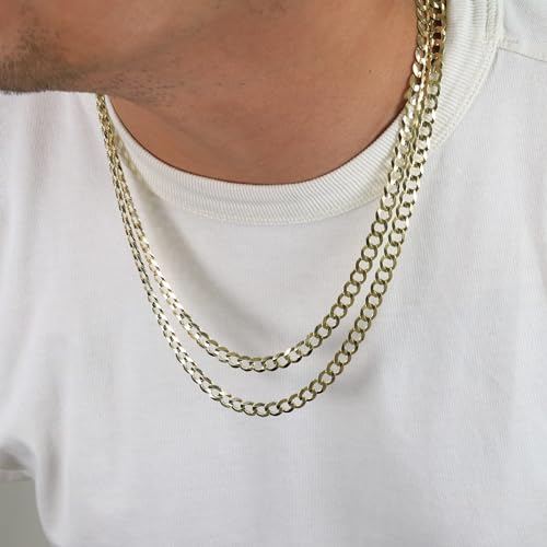 Nuragold 14K Real Yellow Gold Cuban Curb Solid Italian Link Chain Necklace - 24",7mm