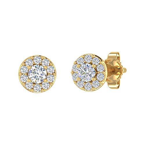 0.25 Carat Natural Diamond Halo Stud Earrings for Women in 10K Yellow Gold