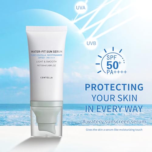 2 Pcs 𝐶𝑒𝑛𝑡𝑒𝑙𝑙á Sunscreen SPF50 PA++++, Hyalu Cica Water-Fit Sun Serum, Cen-tella Madagascar Face Sun Screen Long-Lasting Protection, Matte No White Cast for All Skin Type and UV Defense