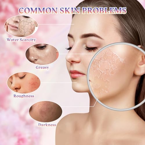 Sakura Skin Care Set,8 Pcs Hydrating Skincare Set Facial Kit for Women and Girls,Moisturizing Skin Care Kit with Facial Cleanser,Toner,Facial Serum,Face Masks,Eye Cream and Face Cream