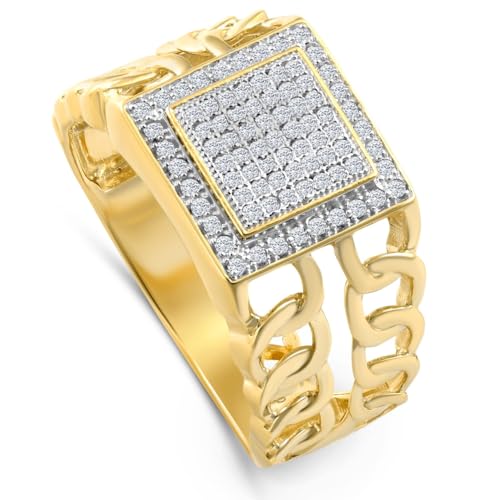 P3 POMPEII3 Pompeii 1/3Ct TW Diamond Men's Chain Cuban Link Ring 10k Yellow Gold 9mm Wide - Size 11