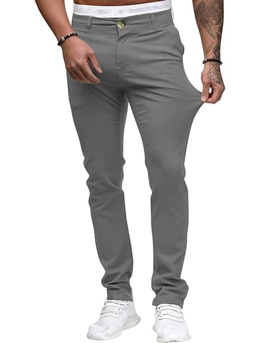 ALLABREVE Men's Chinos Casual Dress Pants Slim Fit Skinny Stretch Flat-Front Lightweight Comfort Slacks (Dark Gray,38W*30L)
