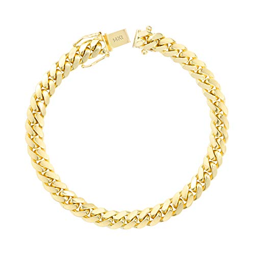 Nuragold 14k Real Yellow Gold Miami Cuban 7mm Solid Chain Mens Bracelet - 9"