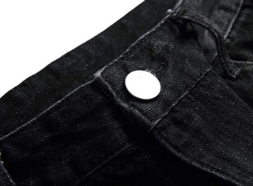 QIMYUM Mens Ripped Jeans, Distressed Destroyed Slim Fit Straight Leg Denim Pants (32, Black702)