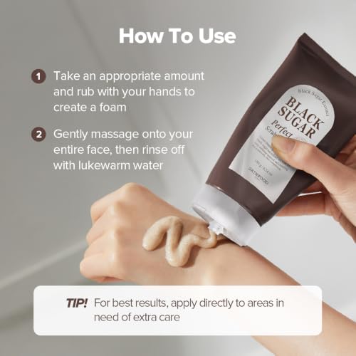 SKINFOOD Black Sugar Perfect Scrub Foam 180g - Detoxifying Pore Scrubs & Exfoliator Soft & Rich Bubble Facial Foam Cleanser, Removes Dead Skin Cells - Exfoliating Skincare for Men & Women (6.35 oz)