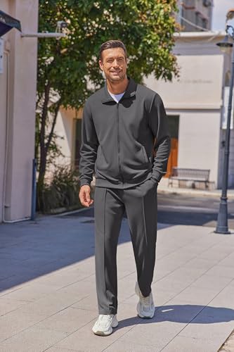 COOFANDY Mens Tracksuits 2 Piece Set Casual Jacquard Sweatsuits Relaxed Fit Athletic Suits Spring Cozy Loungewear