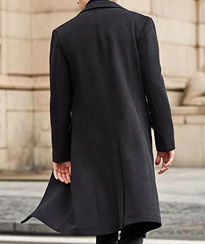 SOMTHRON Men's Casual Trench Coat Slim Fit Notched Collar Long Jacket Overcoat Single Breasted Pea Coat wih Pockets BL-M