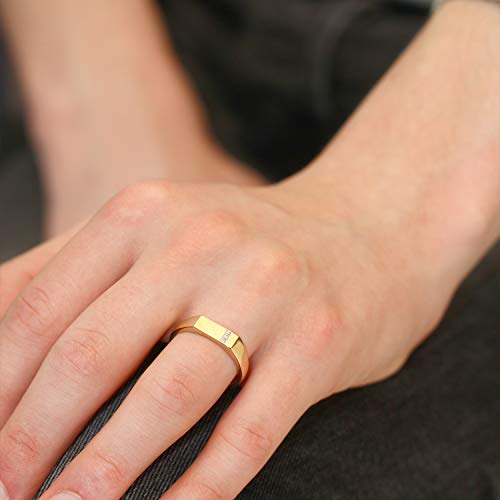 Gem Stone King White Diamond Ring For Men | 10K Solid Yellow Gold | Gold Men's Wedding Anniversary Ring | Size 9